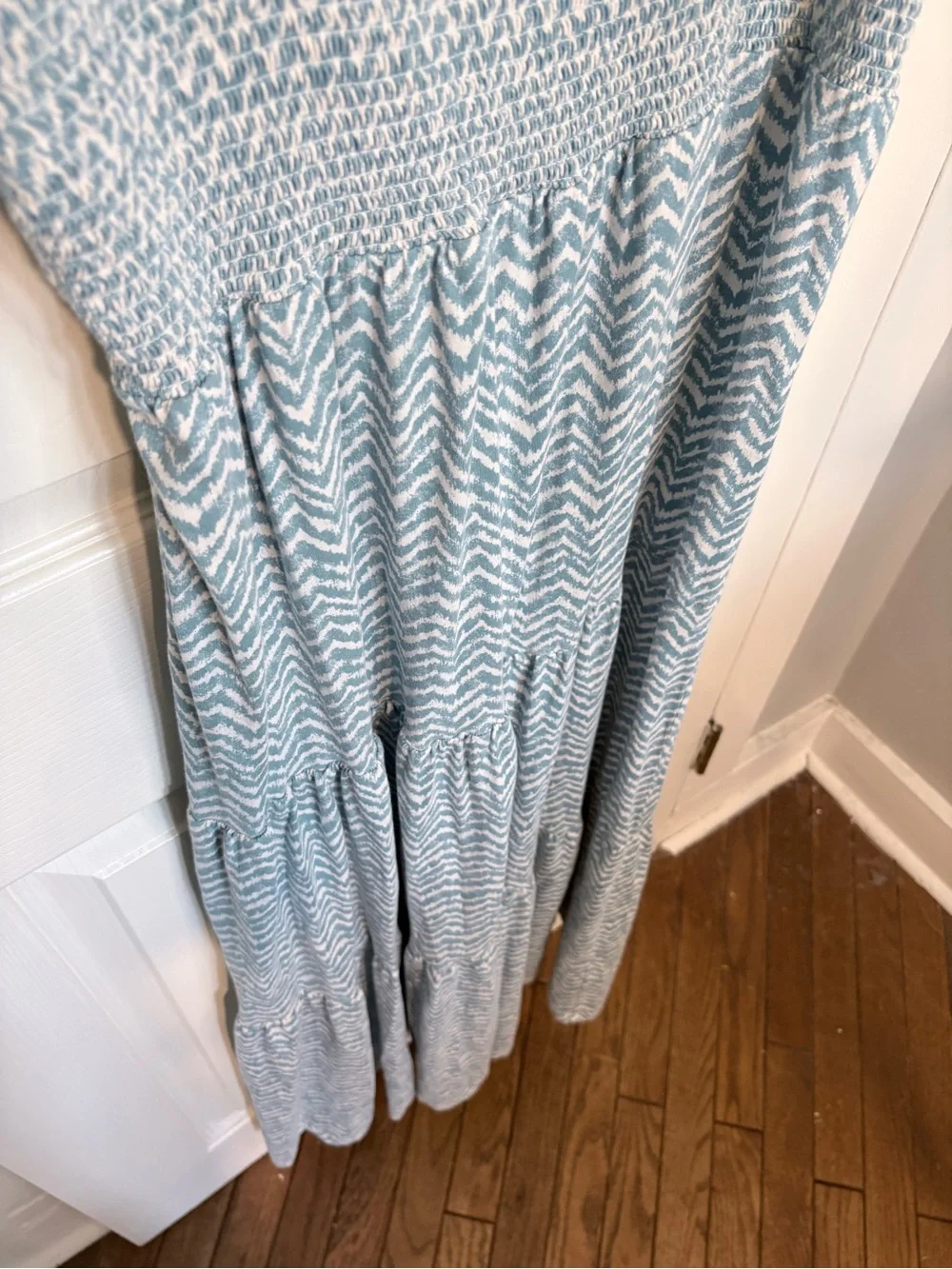 Daily Practice by Anthropologie Blue & White Smocked Tiered Maxi Dress XL - Picture 5 of 10